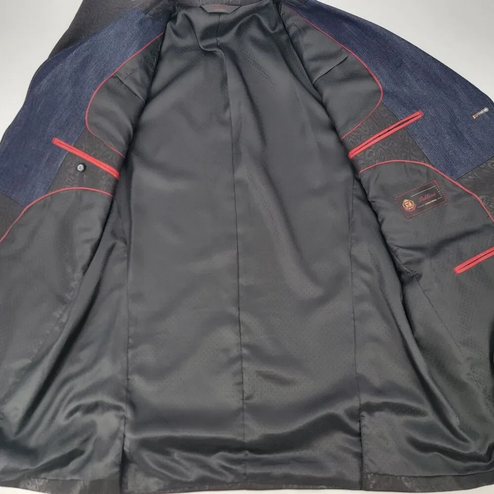 Pallini Mens 44R Black Leopard & Blue Denim Trim Western Style 2-Vent Blazer